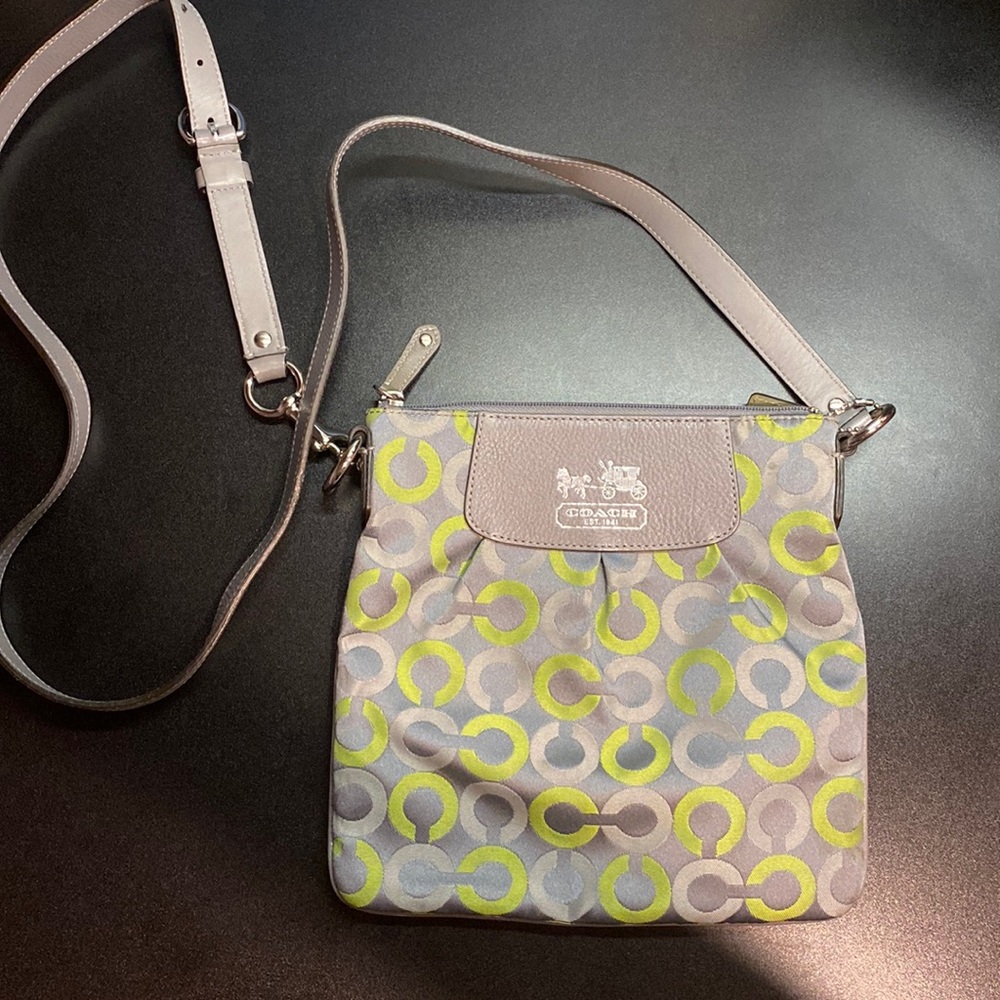 COACH Madison Green and Gray Op Art Print Fabric Cross Body Bag